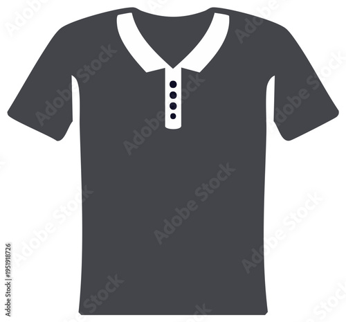 Dark Grey Polo Shirt with White Collar and Four Buttons Vector Icon Illustration