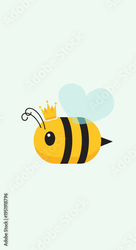 Cartoon bee with yellow crown flying.