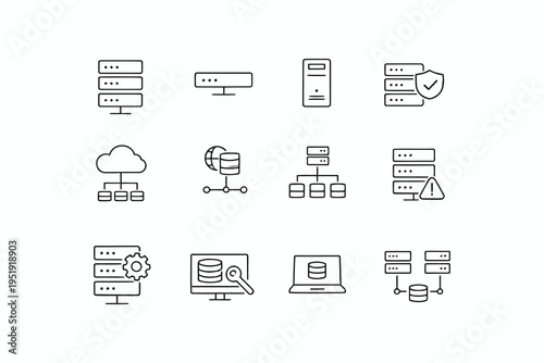 Illustrations of various database and data storage concepts and icons