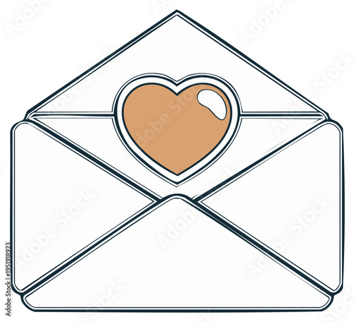 Love letter illustration of an open envelope with a heart symbol for Valentines Day
