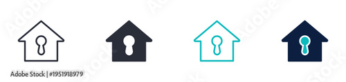 Home security icons, house with keyhole symbol, property protection and safety icon in line and silhouette style, vector illustration