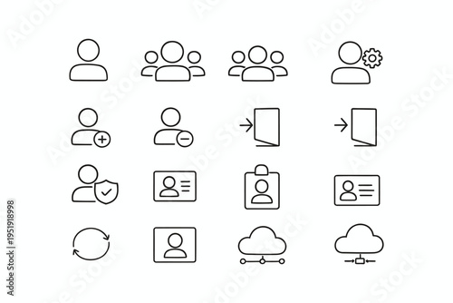 Collection of icons representing user management and cloud services functionalities