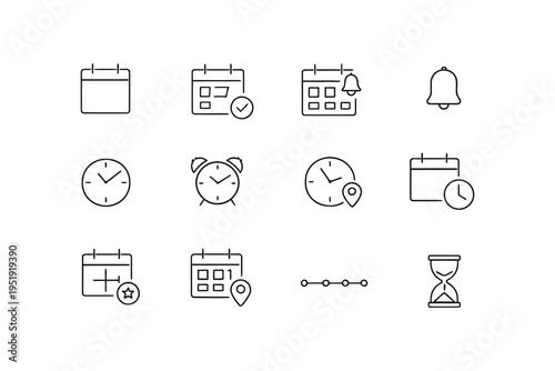 Collection of icons representing time management and scheduling concepts