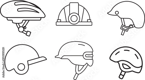 Safety Gear Selection: A visual guide displaying diverse protective headgear, offering a variety of choices for diverse applications, from construction sites to cycling paths.