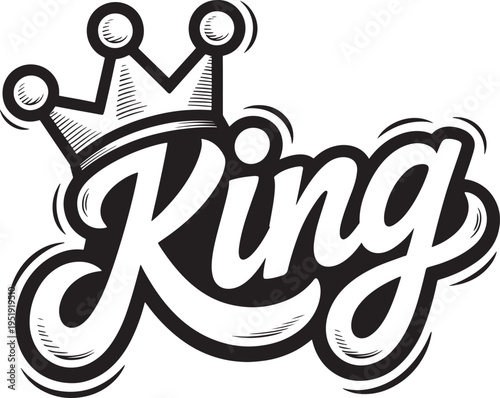 Vector illustration of a stylized crown above the word 'king' in a bold, decorative font