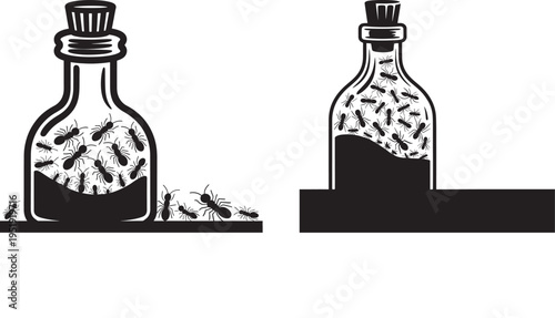 Ants in bottle vector illustration insect art and science concept