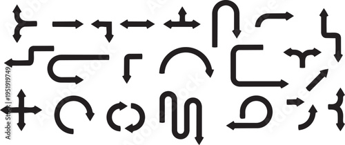 Directional Symphony: A meticulously curated collection of sleek, monochromatic arrows in various shapes and orientations, offering a visually captivating representation of direction, guidance.