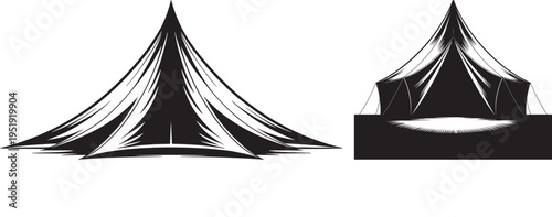 Vector illustration of two stylized tents or tipis, camp shelter design, tent illustration, tipi vector, camping shelter