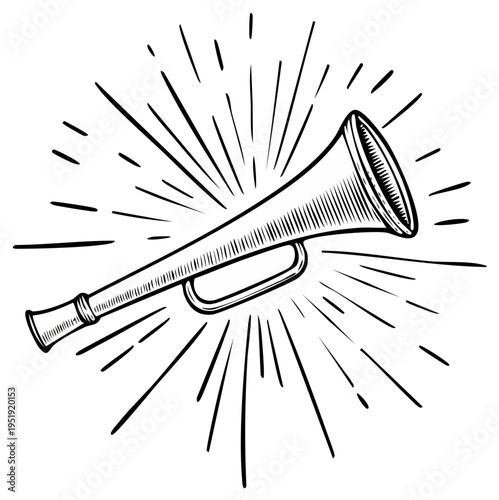 Vintage Illustration of a Handheld Megaphone with Bursting Rays