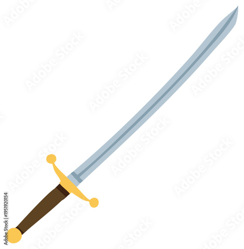 Medieval Sword Weapon with Golden Crossguard and Brown Hilt Flat Graphic Illustration