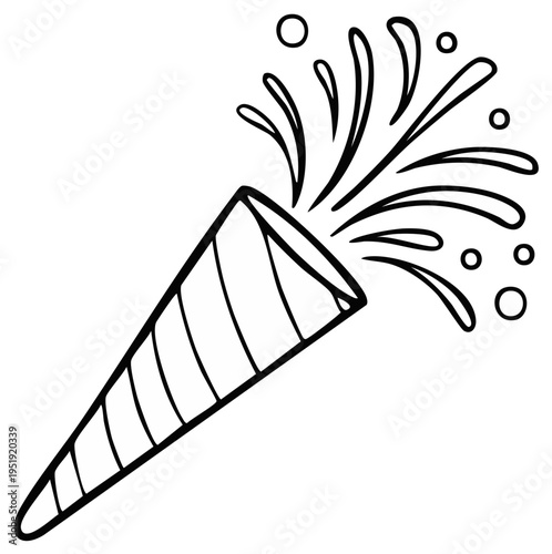 Party popper exploding with confetti and celebratory bubbles drawing