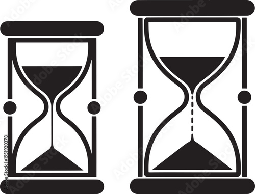 Hourglass icons: time flow, sand timers, measurement of symbols, vintage and modern, sand timer, passage of time, vintage clock