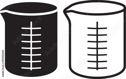 Measuring beaker icons: graduated cylinders, laboratory glassware for science and chemistry, graduated cylinder, lab equipment