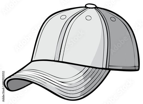 Stylish Grey Baseball Cap Illustration Close Up A Modern Graphic Accessory with Structured Visor and Ventilation Holes