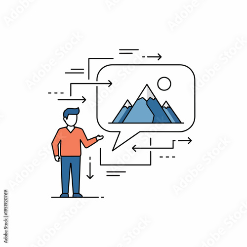 Presentation of Mountain Scenery within a Speech Bubble A Visual Metaphor for Communication Concepts Geography Exploration and Nature Tourism Ideal for Business and Marketing Materials