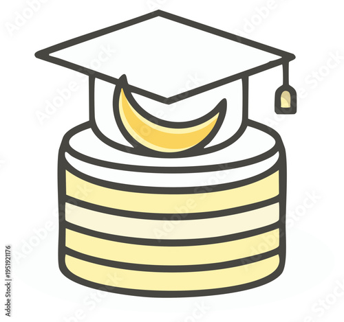 Graduation Cake with Banana Slice and Cap Icon Symbolizing Sweet Achievement