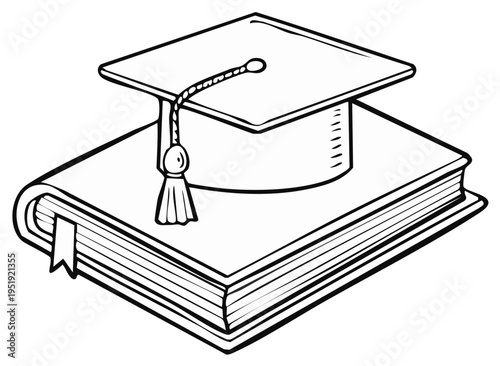 Graduation Mortarboard Cap Over Book Line Art Education Learning Graduation Symbol