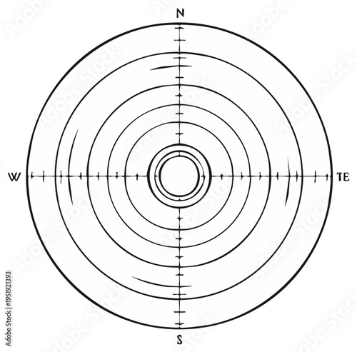 Concentric circle target scope with crosshairs and cardinal directions vector illustration