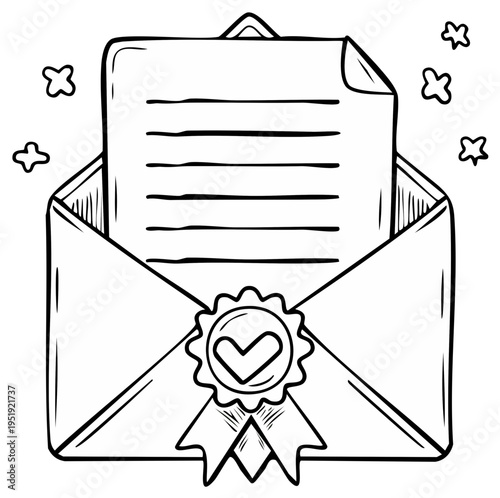 Open Envelope with Letter and Badge Illustration