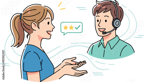 Customer service representative and client having a conversation on transparent background