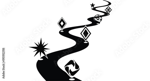 Creative inspiration road to success with starburst and diamonds on white background