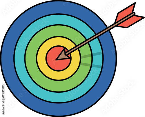 A colorful target with a red arrow hitting the bullseye on transparent background