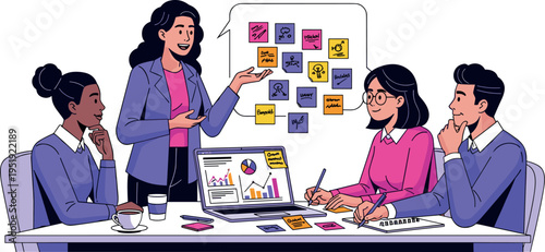 A group of business professionals engaged in a meeting on transparent background