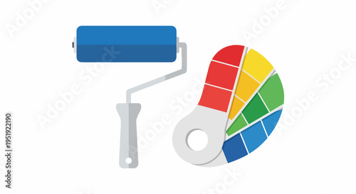 Creative graphic depicting painting tools alongside a color swatch ideal for representing home renovation artistic endeavors or design projects involving color palettes and paint selection