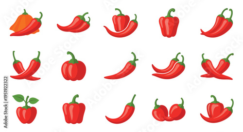 A diverse collection of vibrant red chili peppers showcased in various forms offering a fresh and colorful aesthetic for culinary design advertising and nutritional projects visual richness