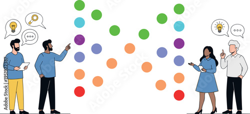 A group of business professionals engaged in strategy planning on transparent background