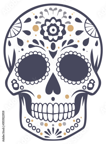 Mexican Sugar Skull Illustration for Dia de los Muertos Decoration