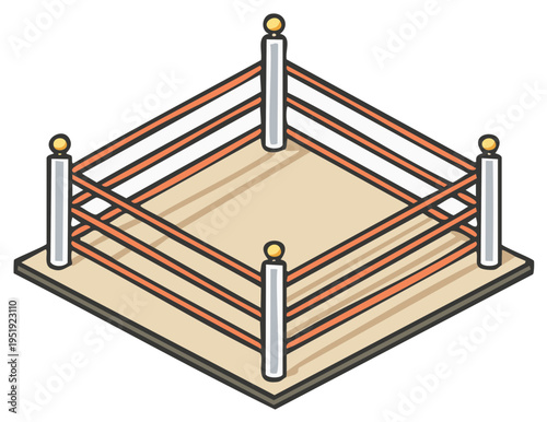 Isometric Perspective of Boxing Ring Ropes and Posts Empty Square Arena