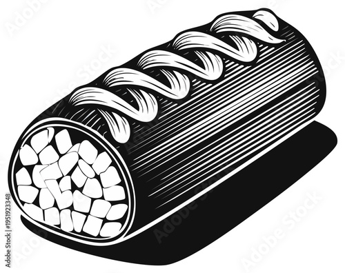 Rolled Food Item with Icing Decoration Vector Illustration