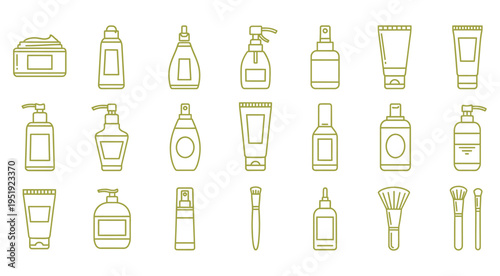 Collection of various skincare and beauty product illustrations