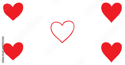 A collection of five hearts on a white background with one outlined heart