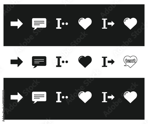 Collection of chat and heart symbols in various colors and styles for social media and communication
