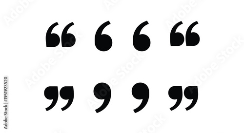 A minimalistic composition featuring black quotation marks and commas arranged against a stark white background high quality professional detailed