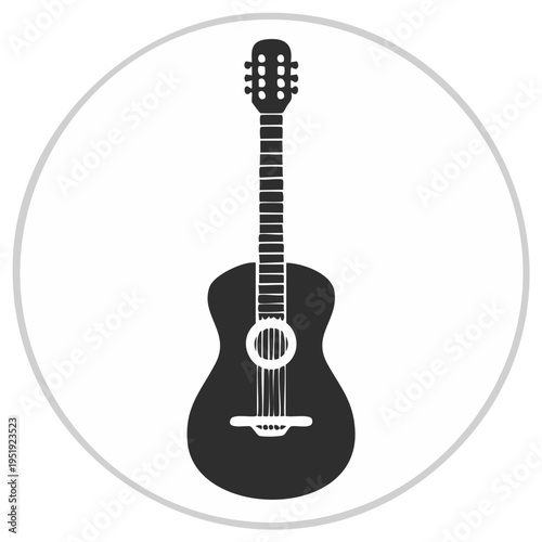 Illustration of a classical acoustic guitar with six strings in a simple flat design style