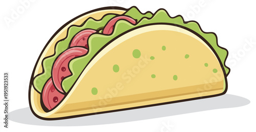 Delicious Cartoon Taco with Meat Lettuce and Toppings Delightful Mexican Cuisine Icon