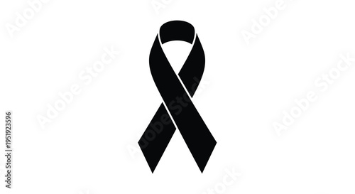 A stark black ribbon is prominently displayed against a pure white background symbolizing mourning remembrance or support high quality