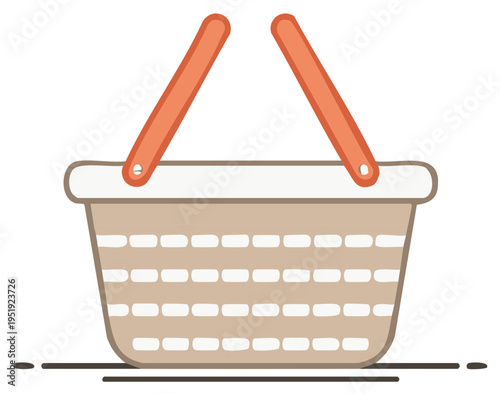 Empty Wicker Basket Illustration with Handle for Shopping, Picnic, Vector