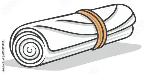 Rolled up paper secured with elastic band simple flat illustration