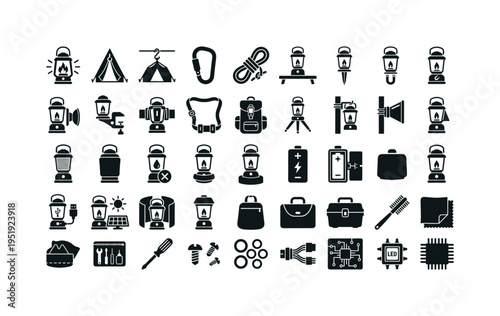 country lighting accessories and energy supplies showing campfire lantern glow, tent lantern hanger, tent roof hook, carabiner