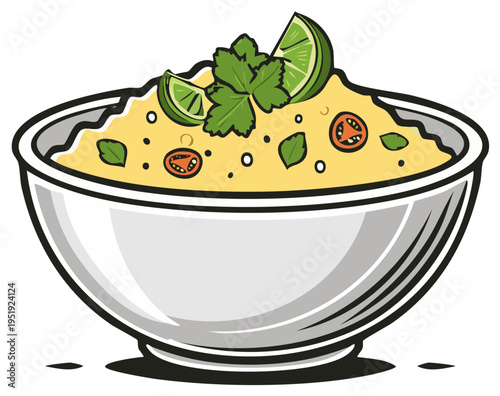 Delicious Healthy Hummus Dip Served in a White Bowl with Lime and Herbs