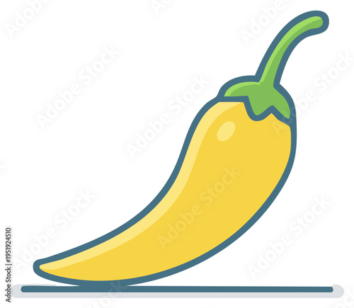 Yellow chili pepper with green stem, illustration.
