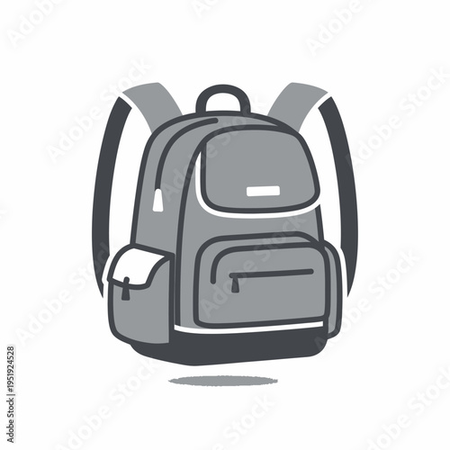 Gray backpack with black straps and pockets.