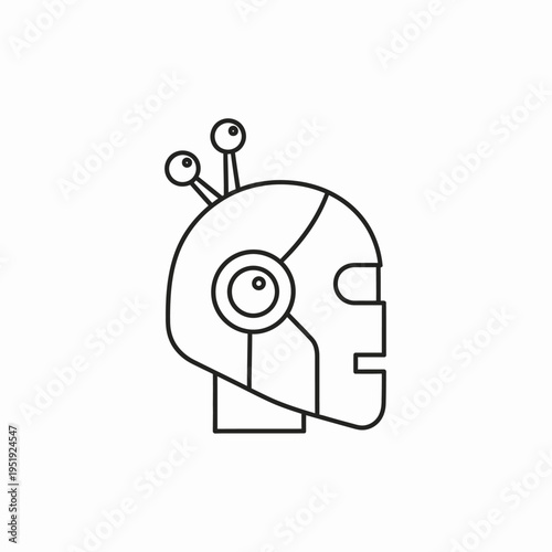 Robot head with antennae and eye.