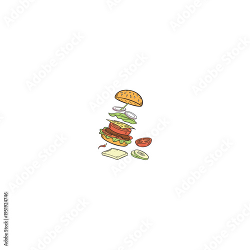 Cheese burger-colored-shape-art-Vector Illustration.