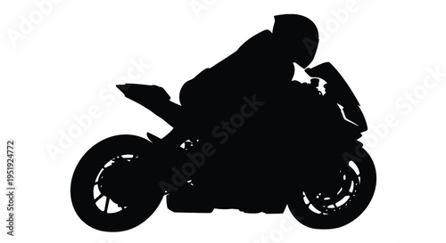 A striking silhouette depicts a motorcyclist intensely focused while riding a high performance sportbike at speed high quality professional detailed