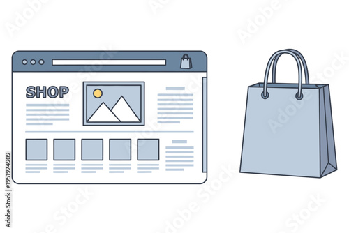 E commerce website and shopping bag illustration